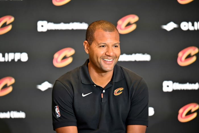 Sep 14, 2022; Cleveland, OH, USA; Cleveland Cavaliers president of basketball operations Koby Altman speaks to the media during an introductory press conference at Rocket Mortgage FieldHouse. Mandatory Credit: David Richard-USA TODAY Sports
